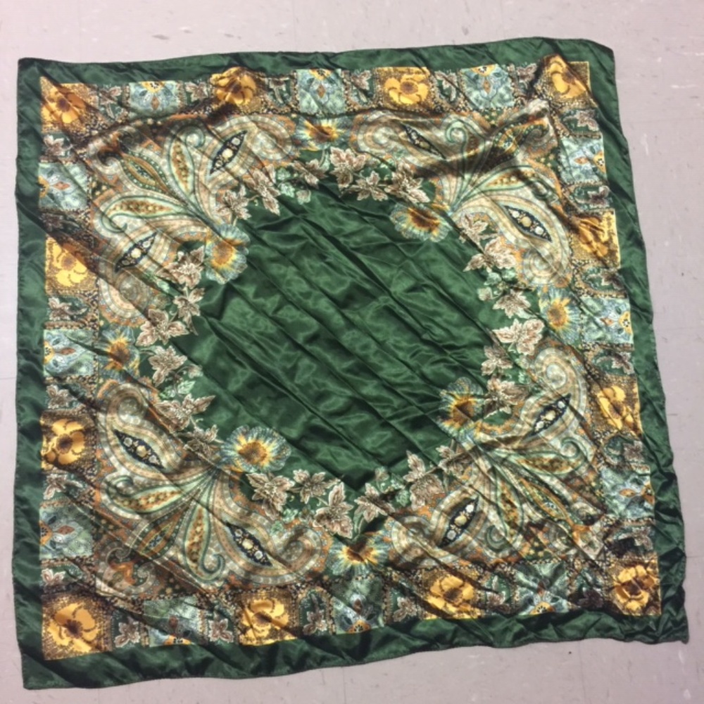 colorful summer print faux silky green scarf